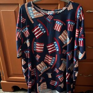 LuLaRoe Patriotic Flag Print Top - Blue and Red